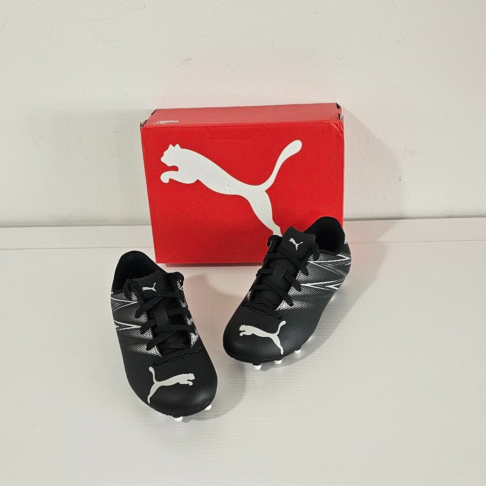 Puma ATTACANTO Firm Ground Soccer Cleats / Black-Silver Mist / Junior Size 12
